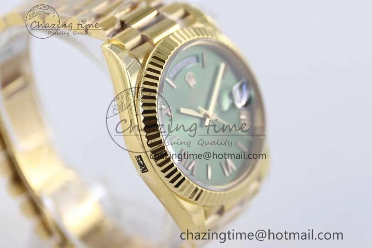 Day Date 40mm YG 904L Steel TWF 1:1 Best Edition Green Roman Dial on YG Bracelet A2836