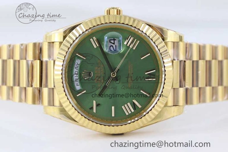 Day Date 40mm YG 904L Steel TWF 1:1 Best Edition Green Roman Dial on YG Bracelet A2836
