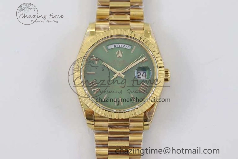 Day Date 40mm YG 904L Steel TWF 1:1 Best Edition Green Roman Dial on YG Bracelet A2836