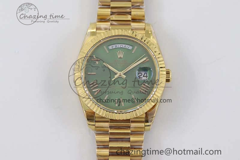 Day Date 40mm YG 904L Steel TWF 1:1 Best Edition Green Roman Dial on YG Bracelet A2836