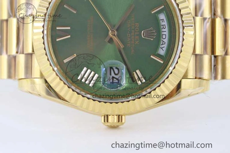 Day Date 40mm YG 904L Steel TWF 1:1 Best Edition Green Roman Dial on YG Bracelet A2836