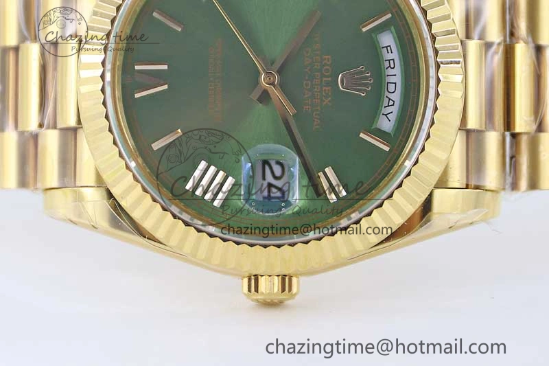 Day Date 40mm YG 904L Steel TWF 1:1 Best Edition Green Roman Dial on YG Bracelet A2836