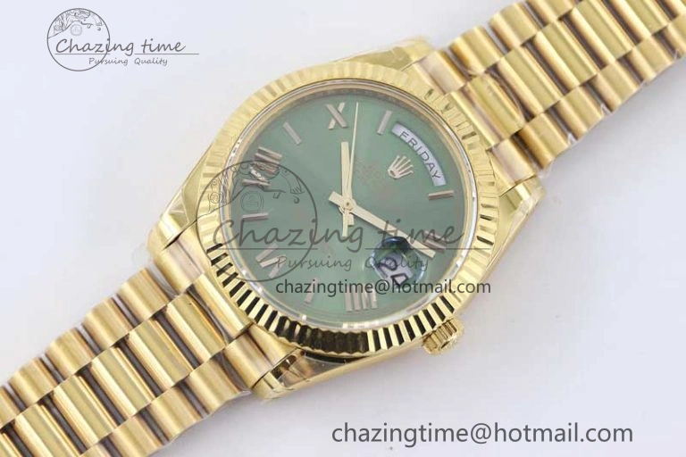 Day Date 40mm YG 904L Steel TWF 1:1 Best Edition Green Roman Dial on YG Bracelet A2836
