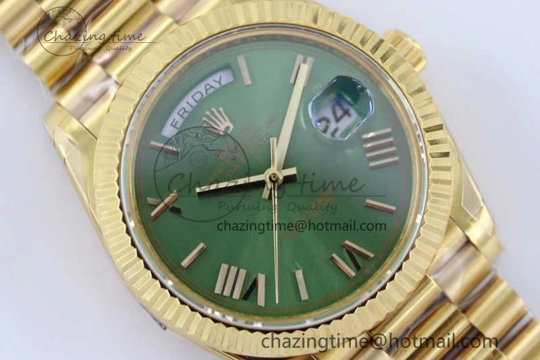 Day Date 40mm YG 904L Steel TWF 1:1 Best Edition Green Roman Dial on YG Bracelet A2836