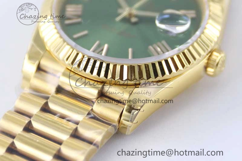 Day Date 40mm YG 904L Steel TWF 1:1 Best Edition Green Roman Dial on YG Bracelet A2836
