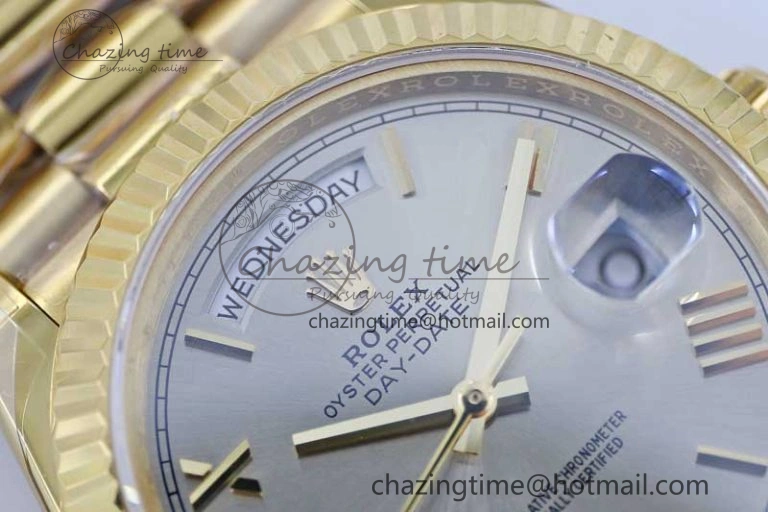 Day Date 40mm YG 904L Steel TWF 1:1 Best Edition Silver Roman Dial on YG Bracelet A2836