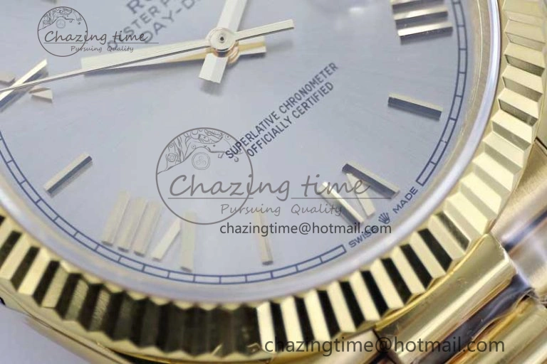 Day Date 40mm YG 904L Steel TWF 1:1 Best Edition Silver Roman Dial on YG Bracelet A2836
