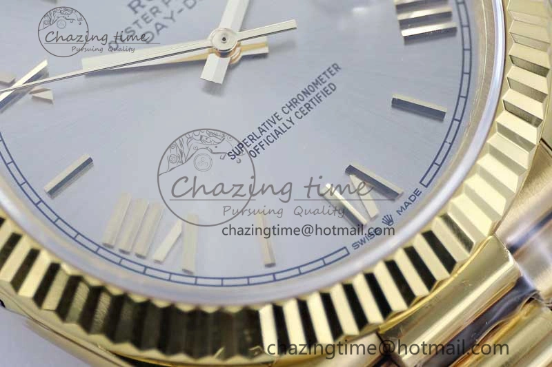 Day Date 40mm YG 904L Steel TWF 1:1 Best Edition Silver Roman Dial on YG Bracelet A2836