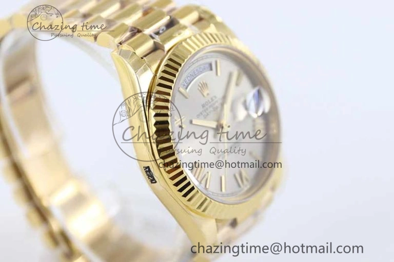 Day Date 40mm YG 904L Steel TWF 1:1 Best Edition Silver Roman Dial on YG Bracelet A2836