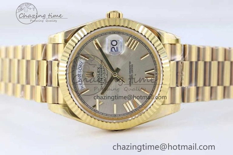 Day Date 40mm YG 904L Steel TWF 1:1 Best Edition Silver Roman Dial on YG Bracelet A2836