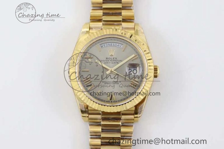 Day Date 40mm YG 904L Steel TWF 1:1 Best Edition Silver Roman Dial on YG Bracelet A2836