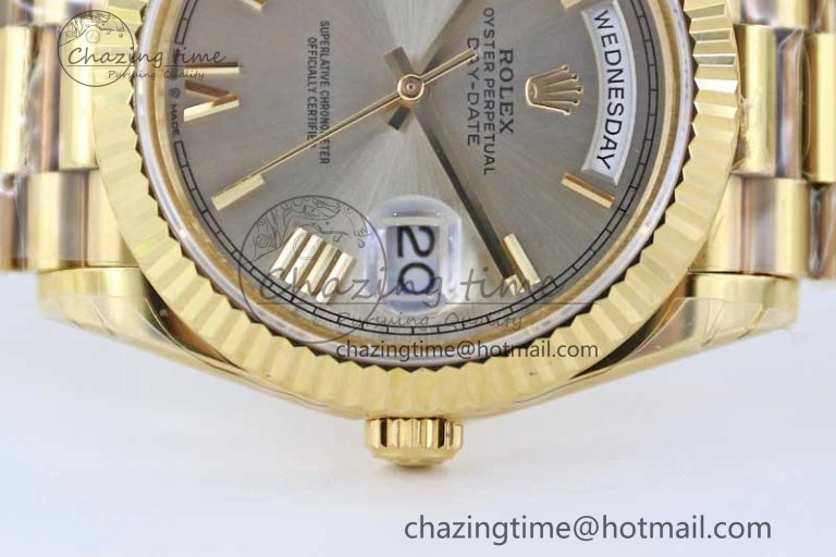 Day Date 40mm YG 904L Steel TWF 1:1 Best Edition Silver Roman Dial on YG Bracelet A2836