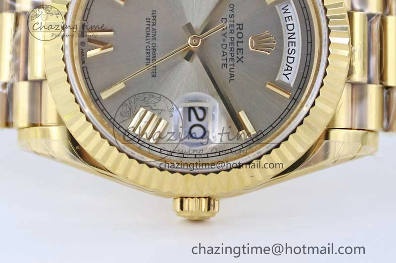 Day Date 40mm YG 904L Steel TWF 1:1 Best Edition Silver Roman Dial on YG Bracelet A2836