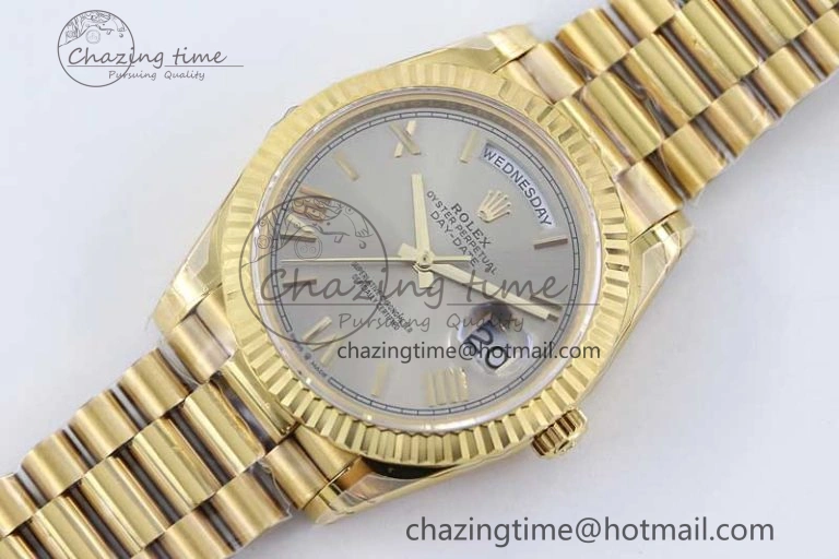 Day Date 40mm YG 904L Steel TWF 1:1 Best Edition Silver Roman Dial on YG Bracelet A2836