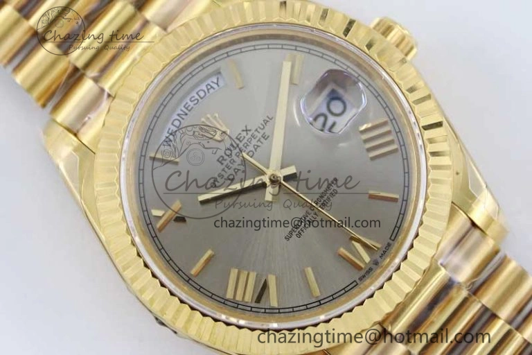 Day Date 40mm YG 904L Steel TWF 1:1 Best Edition Silver Roman Dial on YG Bracelet A2836