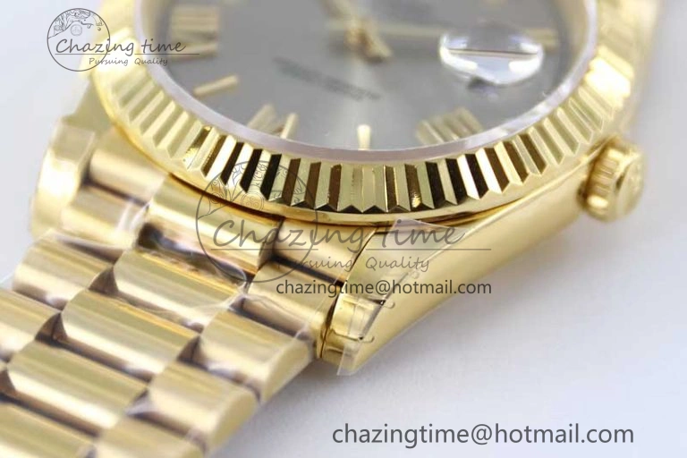 Day Date 40mm YG 904L Steel TWF 1:1 Best Edition Silver Roman Dial on YG Bracelet A2836