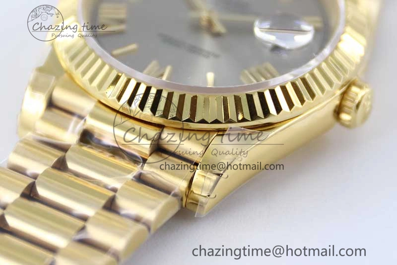 Day Date 40mm YG 904L Steel TWF 1:1 Best Edition Silver Roman Dial on YG Bracelet A2836