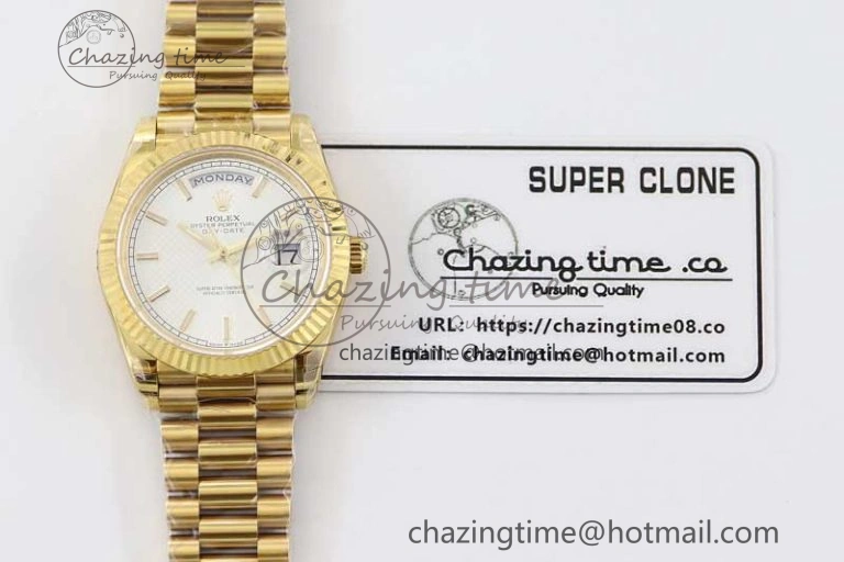 Day Date 40mm YG 904L Steel TWF 1:1 Best Edition White Dial on YG Bracelet A2836