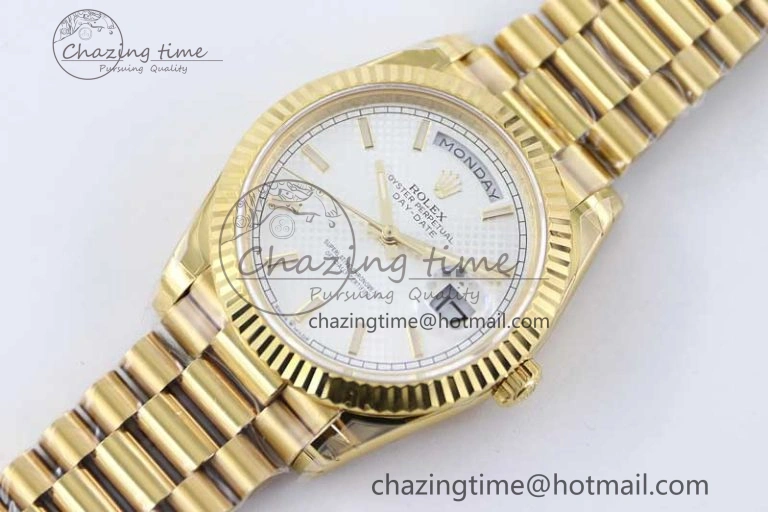 Day Date 40mm YG 904L Steel TWF 1:1 Best Edition White Dial on YG Bracelet A2836
