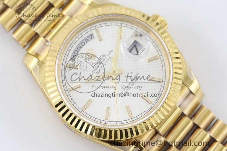 Day Date 40mm YG 904L Steel TWF 1:1 Best Edition White Dial on YG Bracelet A2836