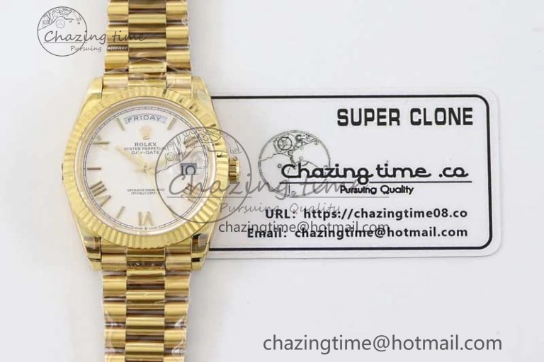 Day Date 40mm YG 904L Steel TWF 1:1 Best Edition White Roman Dial on YG Bracelet A2836