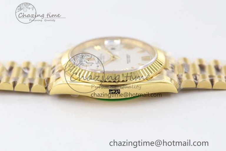 Day Date 40mm YG 904L Steel TWF 1:1 Best Edition White Roman Dial on YG Bracelet A2836