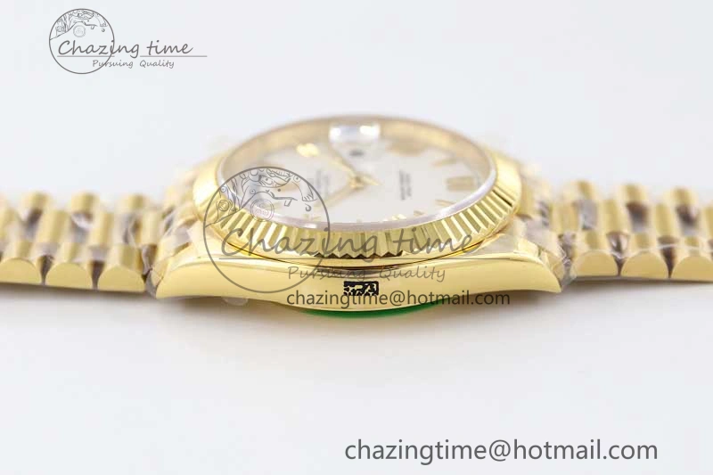 Day Date 40mm YG 904L Steel TWF 1:1 Best Edition White Roman Dial on YG Bracelet A2836