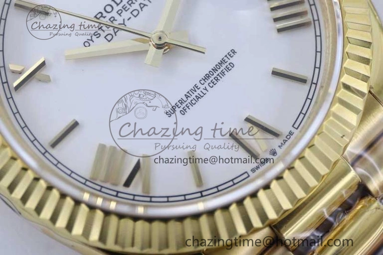 Day Date 40mm YG 904L Steel TWF 1:1 Best Edition White Roman Dial on YG Bracelet A2836