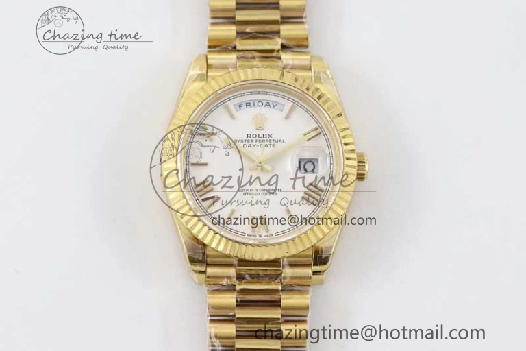 Day Date 40mm YG 904L Steel TWF 1:1 Best Edition White Roman Dial on YG Bracelet A2836