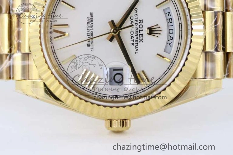 Day Date 40mm YG 904L Steel TWF 1:1 Best Edition White Roman Dial on YG Bracelet A2836