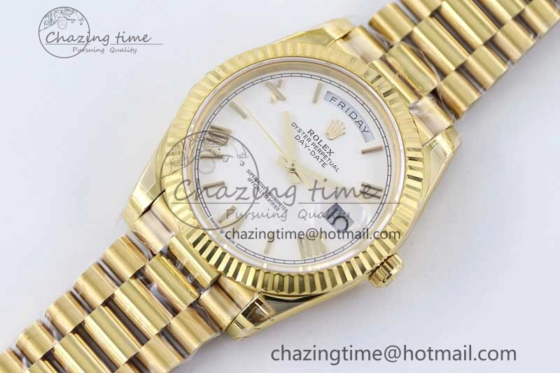 Day Date 40mm YG 904L Steel TWF 1:1 Best Edition White Roman Dial on YG Bracelet A2836