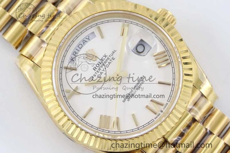 Day Date 40mm YG 904L Steel TWF 1:1 Best Edition White Roman Dial on YG Bracelet A2836
