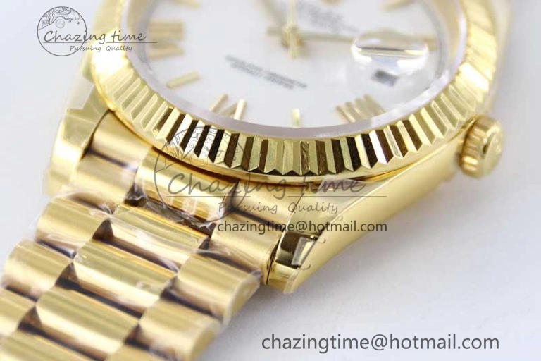 Day Date 40mm YG 904L Steel TWF 1:1 Best Edition White Roman Dial on YG Bracelet A2836