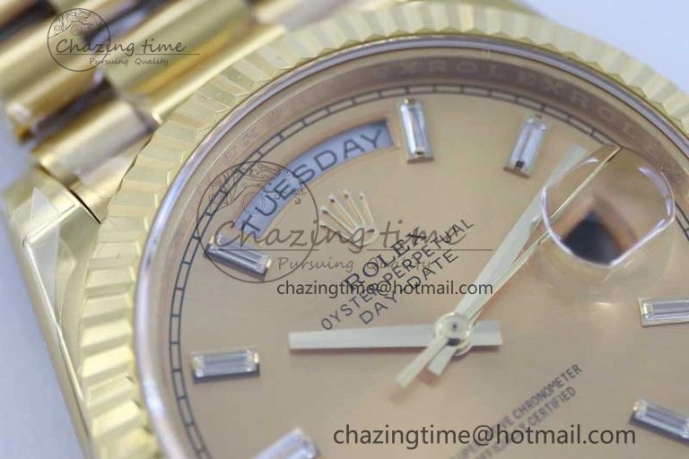 Day Date 40mm YG 904L Steel TWF 1:1 Best Edition YG Crystal Dial on YG Bracelet A2836