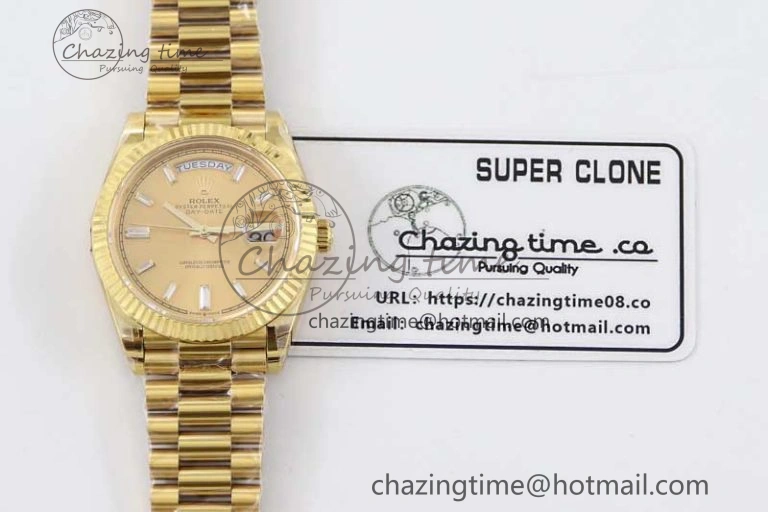Day Date 40mm YG 904L Steel TWF 1:1 Best Edition YG Crystal Dial on YG Bracelet A2836