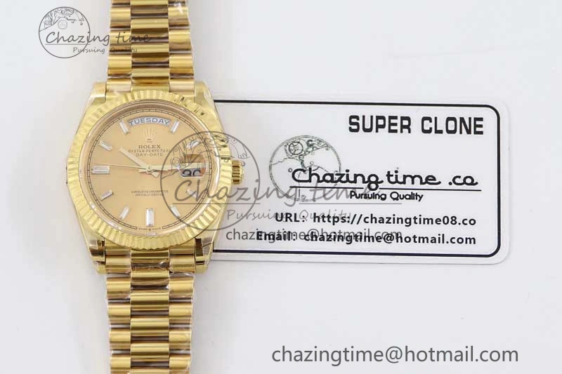 Day Date 40mm YG 904L Steel TWF 1:1 Best Edition YG Crystal Dial on YG Bracelet A2836