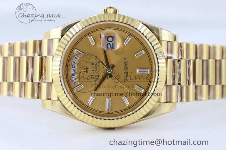 Day Date 40mm YG 904L Steel TWF 1:1 Best Edition YG Crystal Dial on YG Bracelet A2836