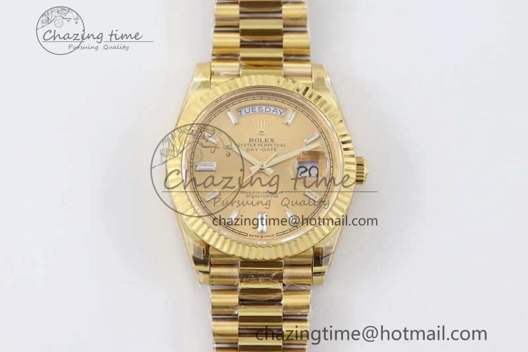 Day Date 40mm YG 904L Steel TWF 1:1 Best Edition YG Crystal Dial on YG Bracelet A2836