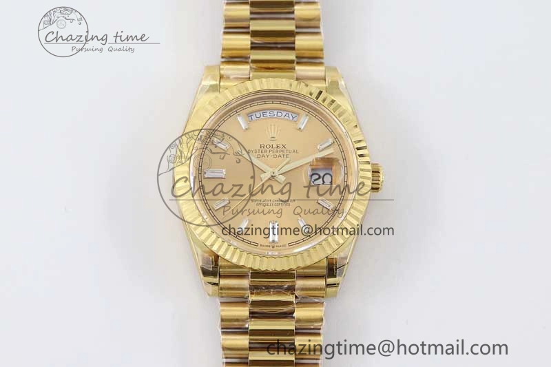 Day Date 40mm YG 904L Steel TWF 1:1 Best Edition YG Crystal Dial on YG Bracelet A2836
