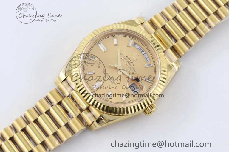 Day Date 40mm YG 904L Steel TWF 1:1 Best Edition YG Crystal Dial on YG Bracelet A2836