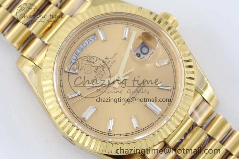 Day Date 40mm YG 904L Steel TWF 1:1 Best Edition YG Crystal Dial on YG Bracelet A2836