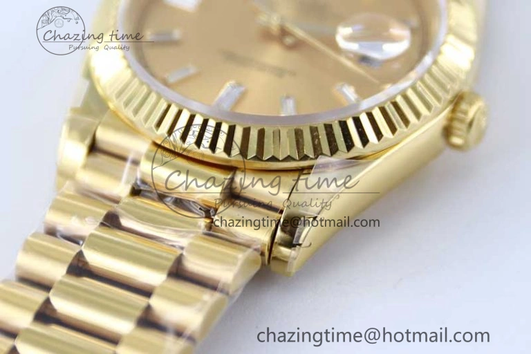 Day Date 40mm YG 904L Steel TWF 1:1 Best Edition YG Crystal Dial on YG Bracelet A2836