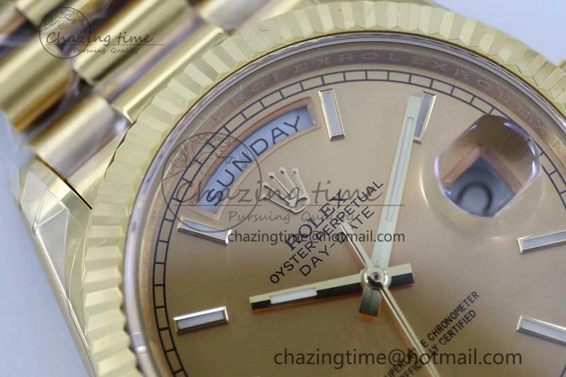 Day Date 40mm YG 904L Steel TWF 1:1 Best Edition YG Crystal Dial on YG Bracelet A2836