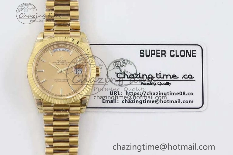 Day Date 40mm YG 904L Steel TWF 1:1 Best Edition YG Crystal Dial on YG Bracelet A2836