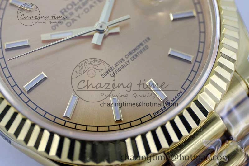 Day Date 40mm YG 904L Steel TWF 1:1 Best Edition YG Crystal Dial on YG Bracelet A2836