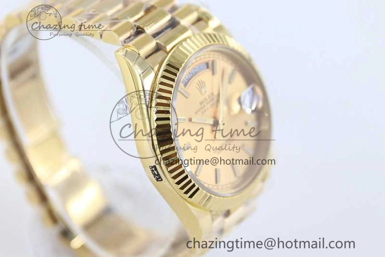 Day Date 40mm YG 904L Steel TWF 1:1 Best Edition YG Crystal Dial on YG Bracelet A2836