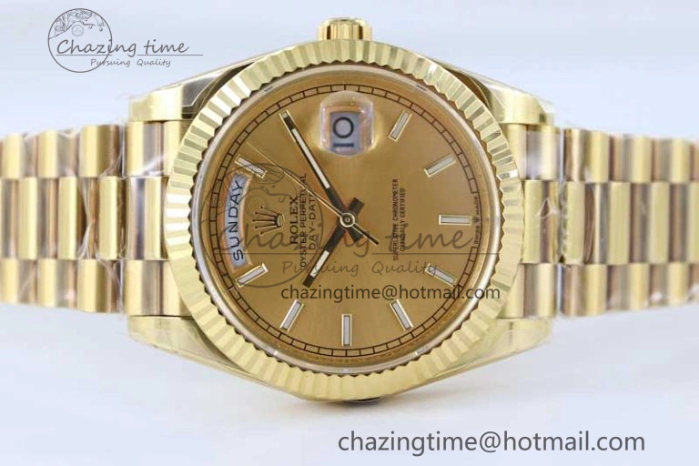 Day Date 40mm YG 904L Steel TWF 1:1 Best Edition YG Crystal Dial on YG Bracelet A2836