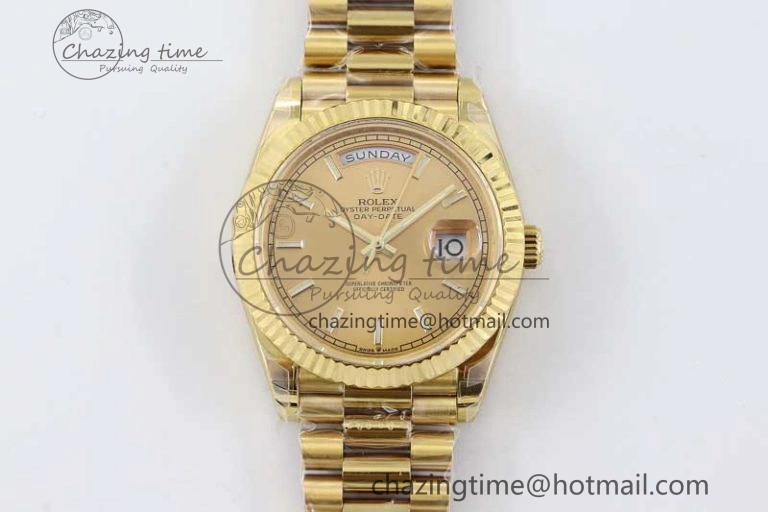 Day Date 40mm YG 904L Steel TWF 1:1 Best Edition YG Crystal Dial on YG Bracelet A2836