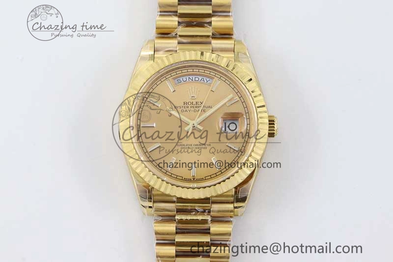 Day Date 40mm YG 904L Steel TWF 1:1 Best Edition YG Crystal Dial on YG Bracelet A2836