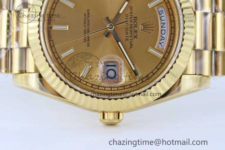 Day Date 40mm YG 904L Steel TWF 1:1 Best Edition YG Crystal Dial on YG Bracelet A2836